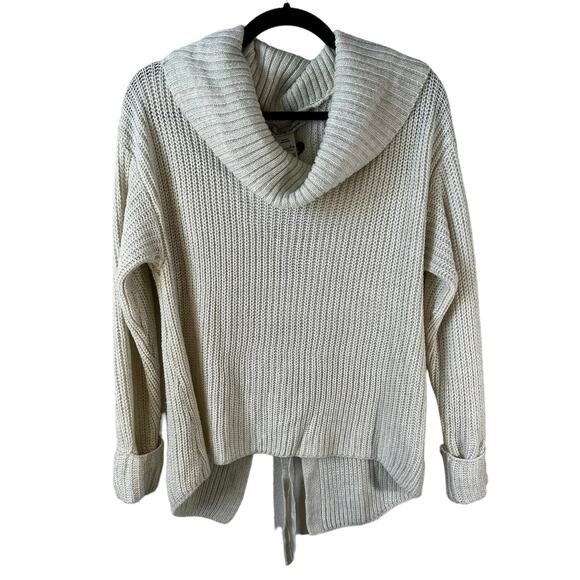 American Rag Cie Women's Lace Up Back Chunky Knit Sweater Cream Small Fisherman - Picture 2 of 9